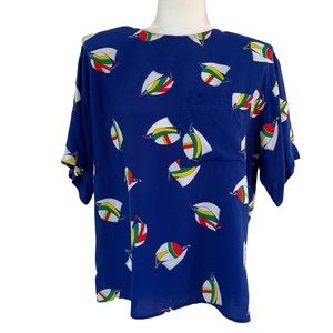 Vintage Royal Blue Top with Sailboat Print by the Villager